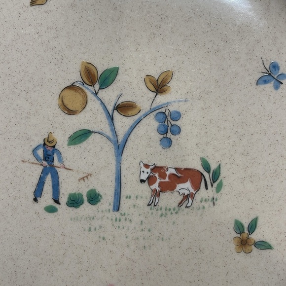 International Stoneware Heartland Salad Plate - farmer and cow - Picture 3 of 4